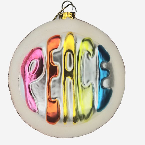 Psychedelic Peace Sign Christmas Ornament Glass Flocked Hippie Boho - Picture 8 of 12